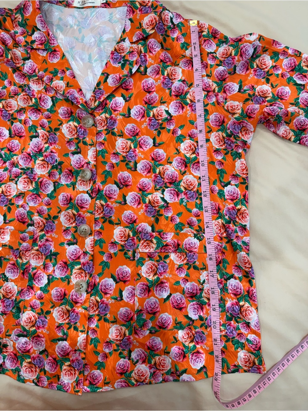RARE Washable Silk Floral Pajama Set Orange Pink Purple Roses Cottagecore luxury - Picture 3 of 9